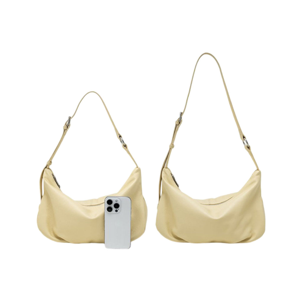 Slouchy Leather Shoulder Bag with Adjustable Strap Soft Crescent Silhouette and Zip Closure