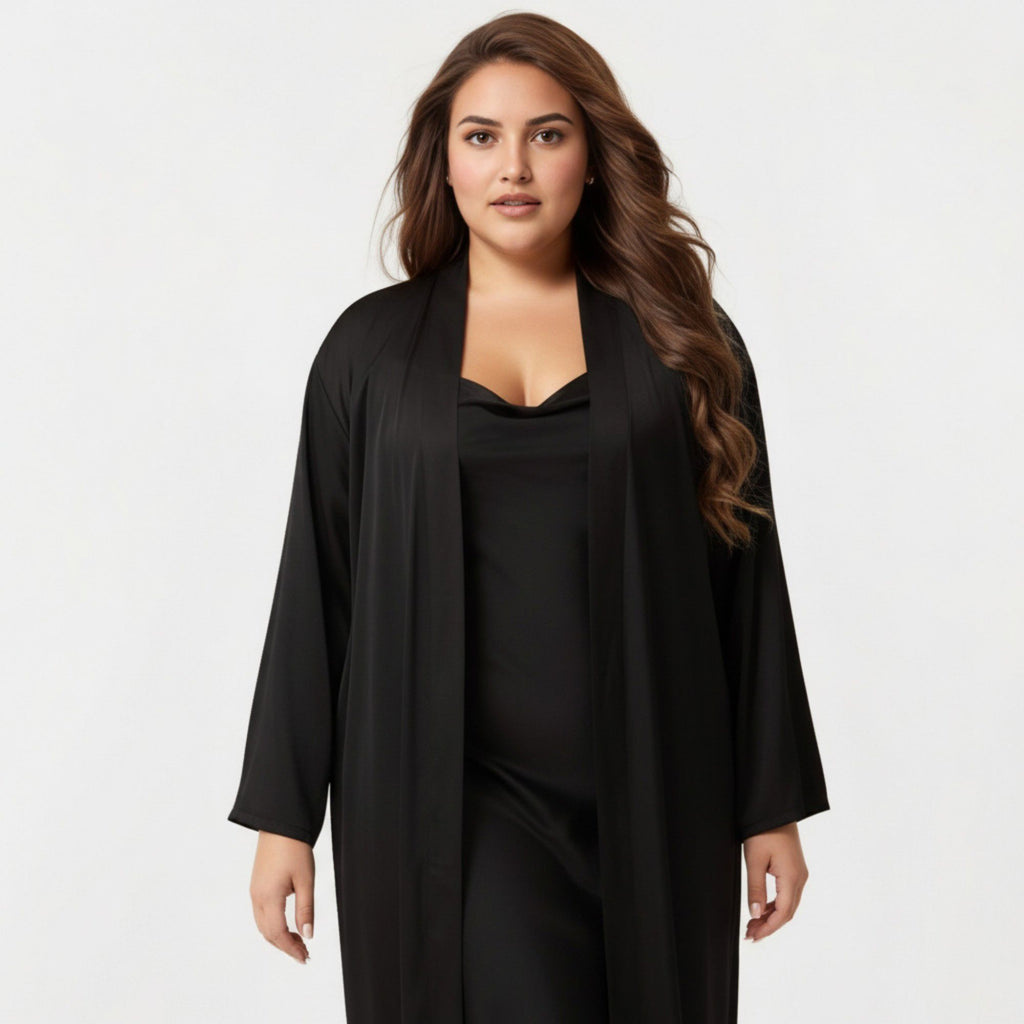 Anna-Kaci Lounge Women's Plus Size 2-Piece Satin Nightgown Set with Long Sleeve Open Front Robe Sleeveless Slip Dress Sleepwear
