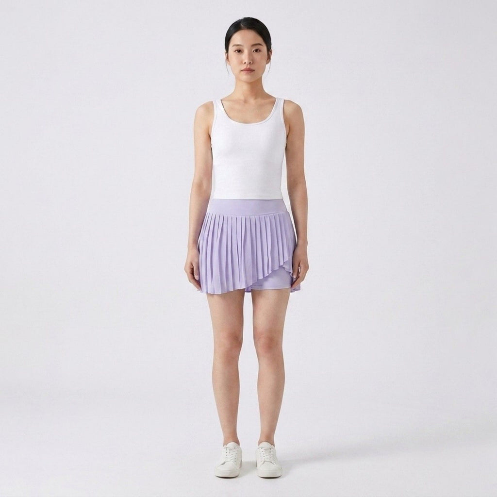 Anna-Kaci Active Womens High Waist Pleated Athletic Skort with Sheer Overlay Wide Waistband and Built In Shorts