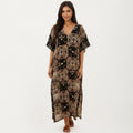 Anna-Kaci Women's Geometric Print Maxi Caftan Dress with V-Neckline Relaxed Fit and Draped Silhouette