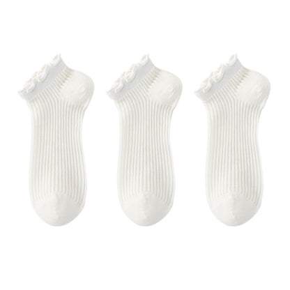 Anna-Kaci Women's Ribbed Ankle Socks with Ruffle Lettuce Trim Cuff Soft Breathable Knit 3-Pack