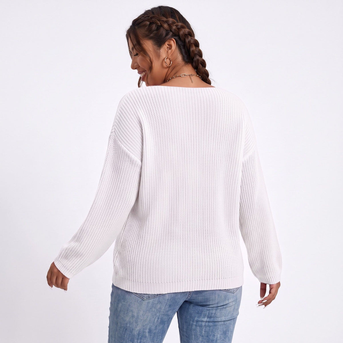 Plus Size Scoop Neck Relaxed Fit Knit Sweater