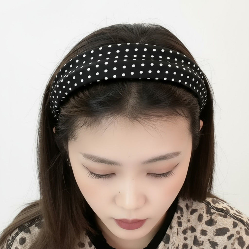Polka Dot Padded Headband with Smooth Fabric Finish and Retro Style