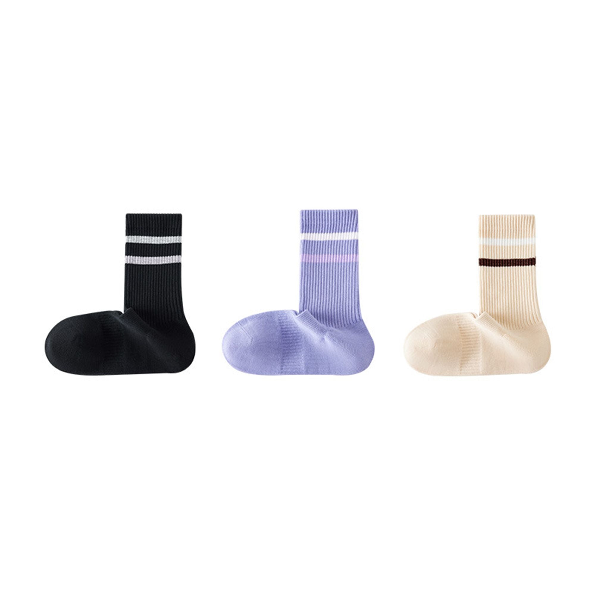 Anna-Kaci Women's 3-Pack Striped Ribbed Crew Socks Soft Stretch Fit Casual Athletic Style