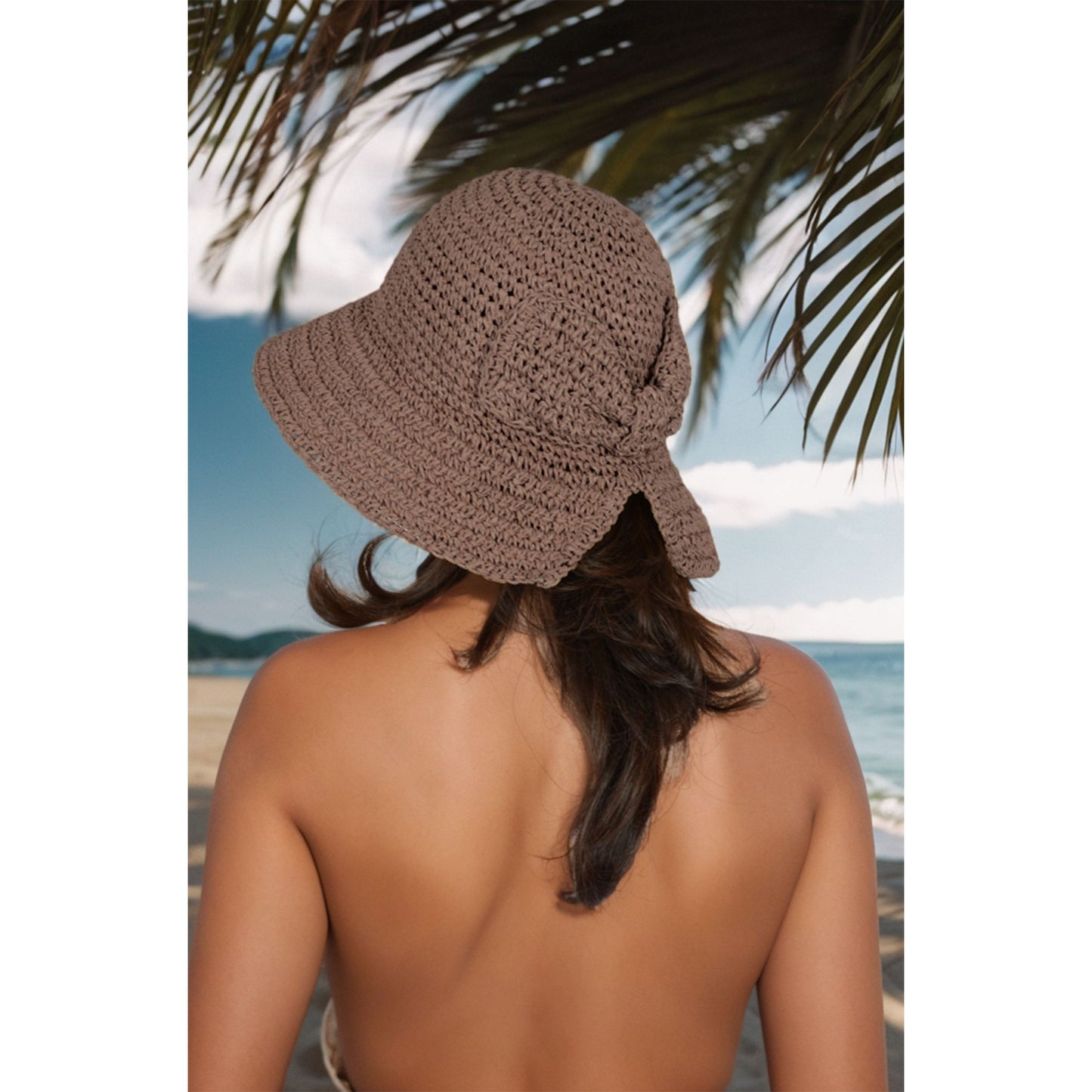 Anna-Kaci Crochet Raffia Sun Hat with Wide Brim and Bow Detail Foldable Summer Beach Hat for Stylish Sun Protection