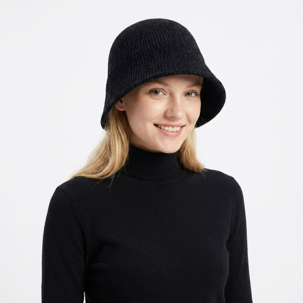 Textured Knit Cloche Bucket Hat Soft Brim Casual Hat