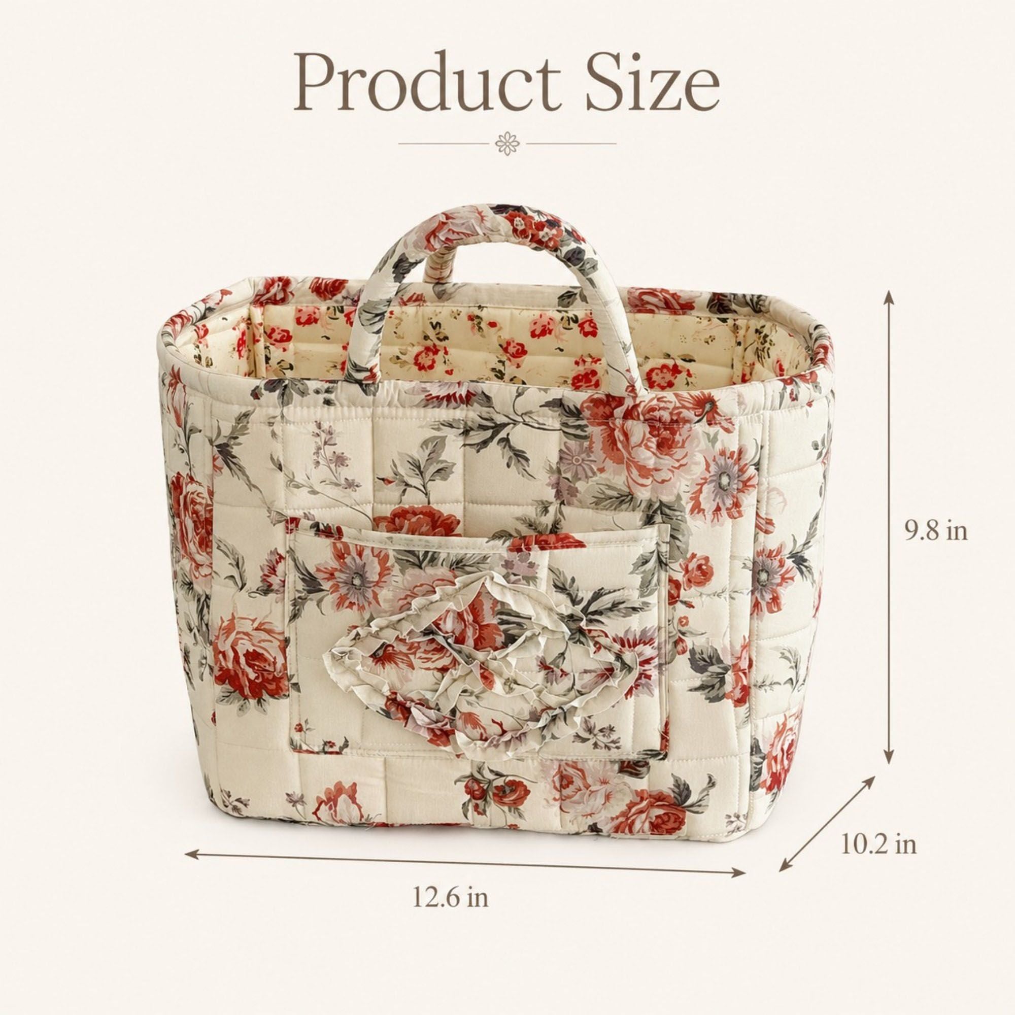 Quilted Floral Storage Caddy with Handles for Vanity Dorm Bathroom and Laundry Room