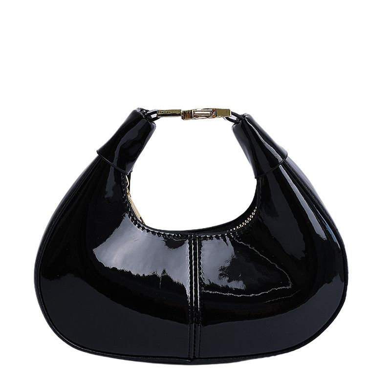 Glossy PU Mini Hobo Shoulder Bag with Adjustable Strap