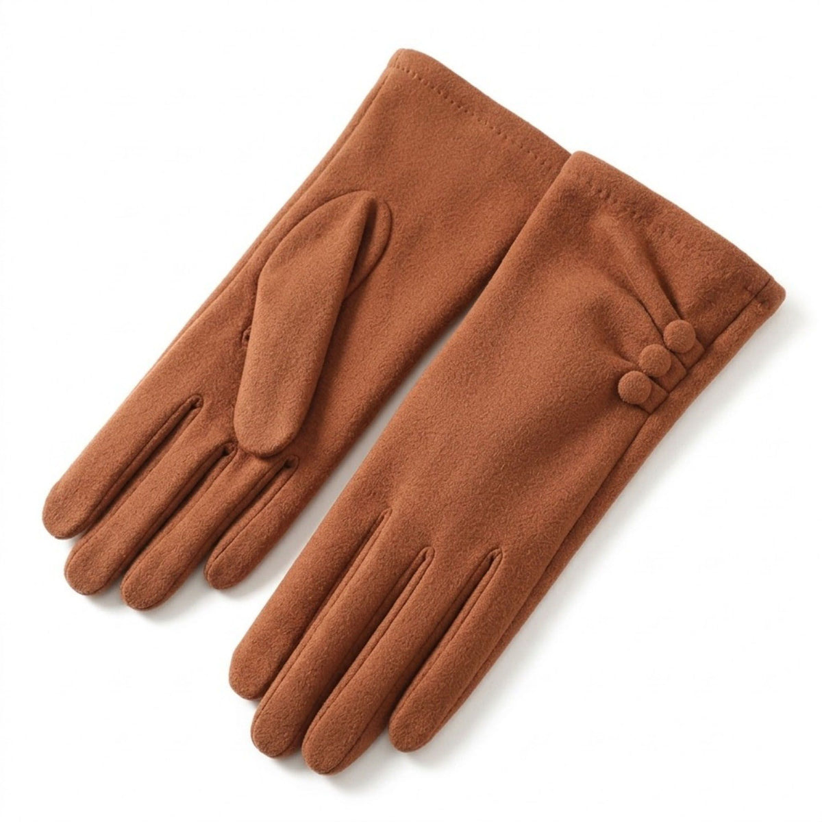 Faux Suede Winter Gloves with Pleated Wrist and Button Detail 9.4 x 3.3in