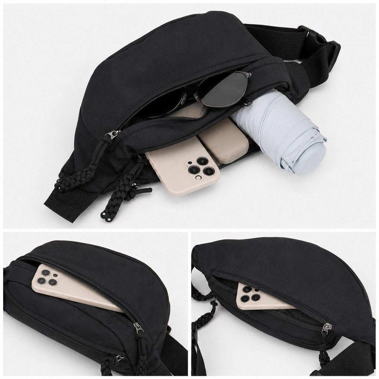 Crossbody Sling Bag with Adjustable Strap Zip Closure and Braided Pull