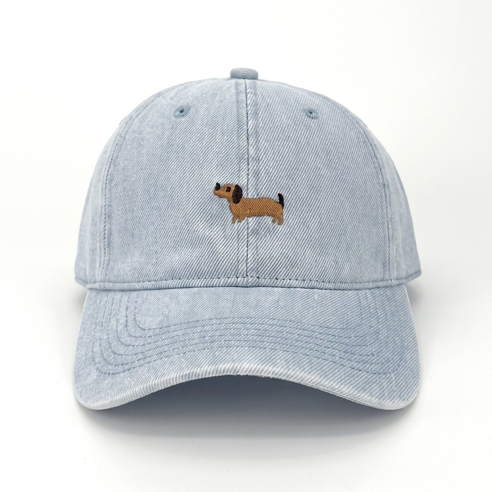 Embroidered Dachshund Baseball Cap Washed Curved Brim Casual Hat