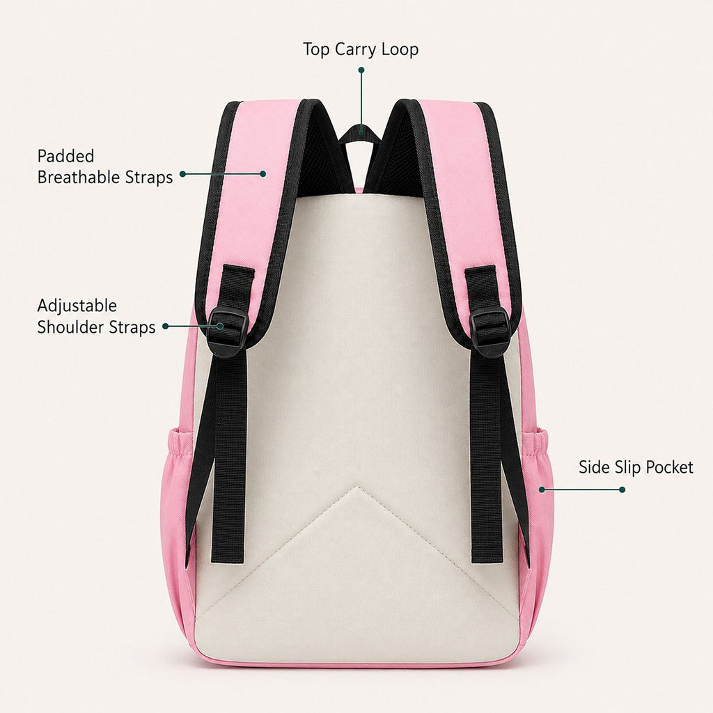 Colorblock School Backpack with Front Pocket and Adjustable Straps