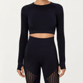 Anna-Kaci Active Women's Long Sleeve Seamless Crop Top with Ribbed Texture and Contour Panels