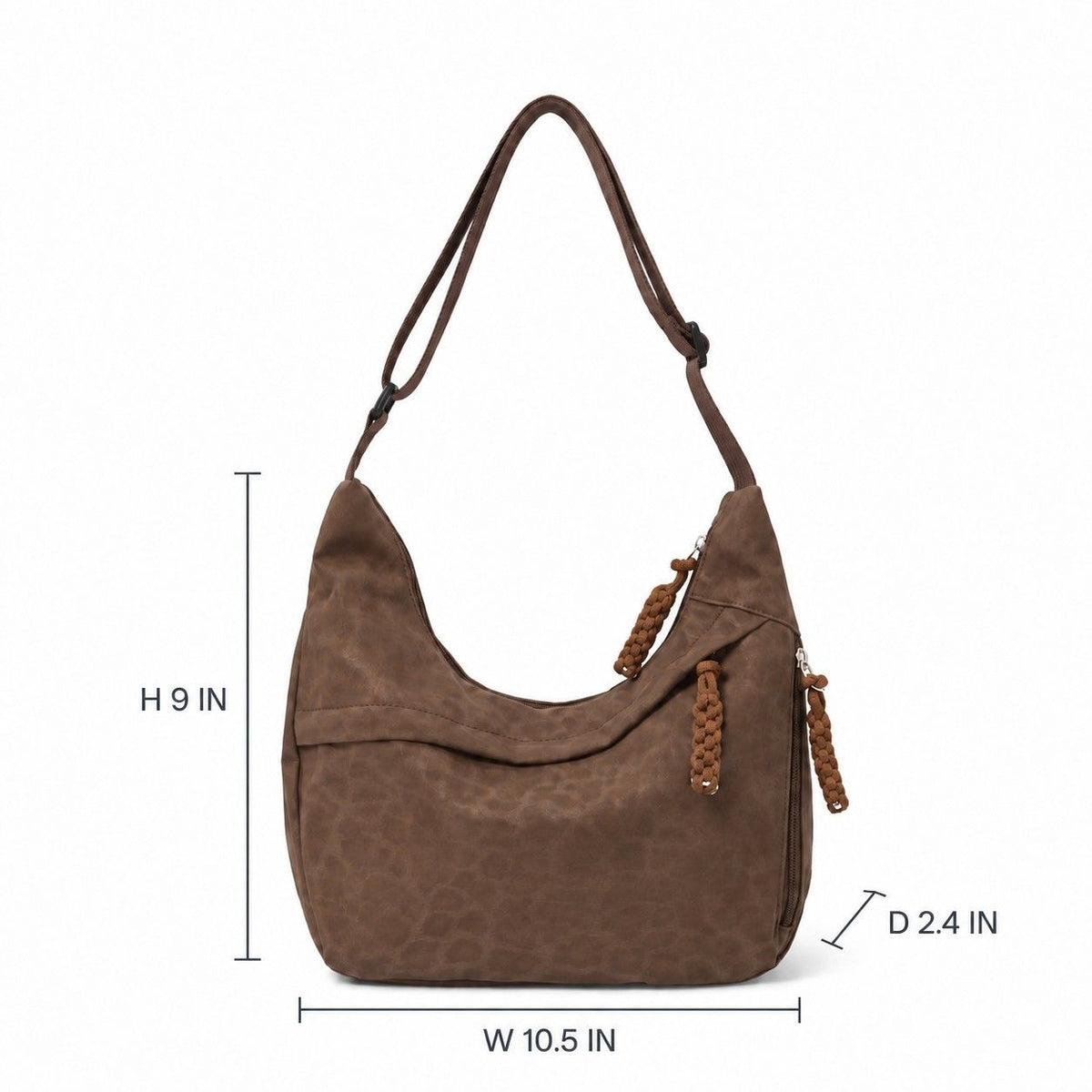 Leopard Faux Suede Hobo Crossbody Bag with Adjustable Strap and Zip Closure