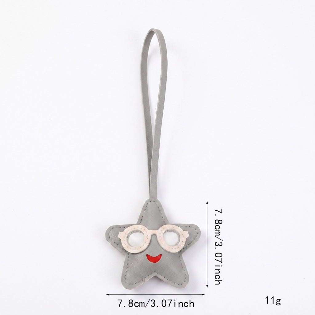 2-Piece Womens Faux Leather Bag Charm with Long Hanging Strap and Layered Detail