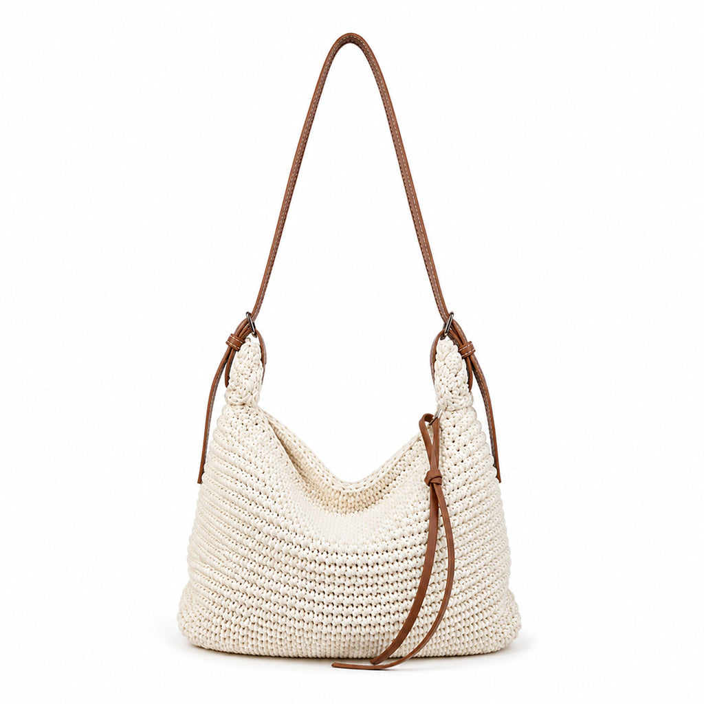 Woven Hobo Shoulder Crossbody Bag with Zip Closure and Slouchy Shape