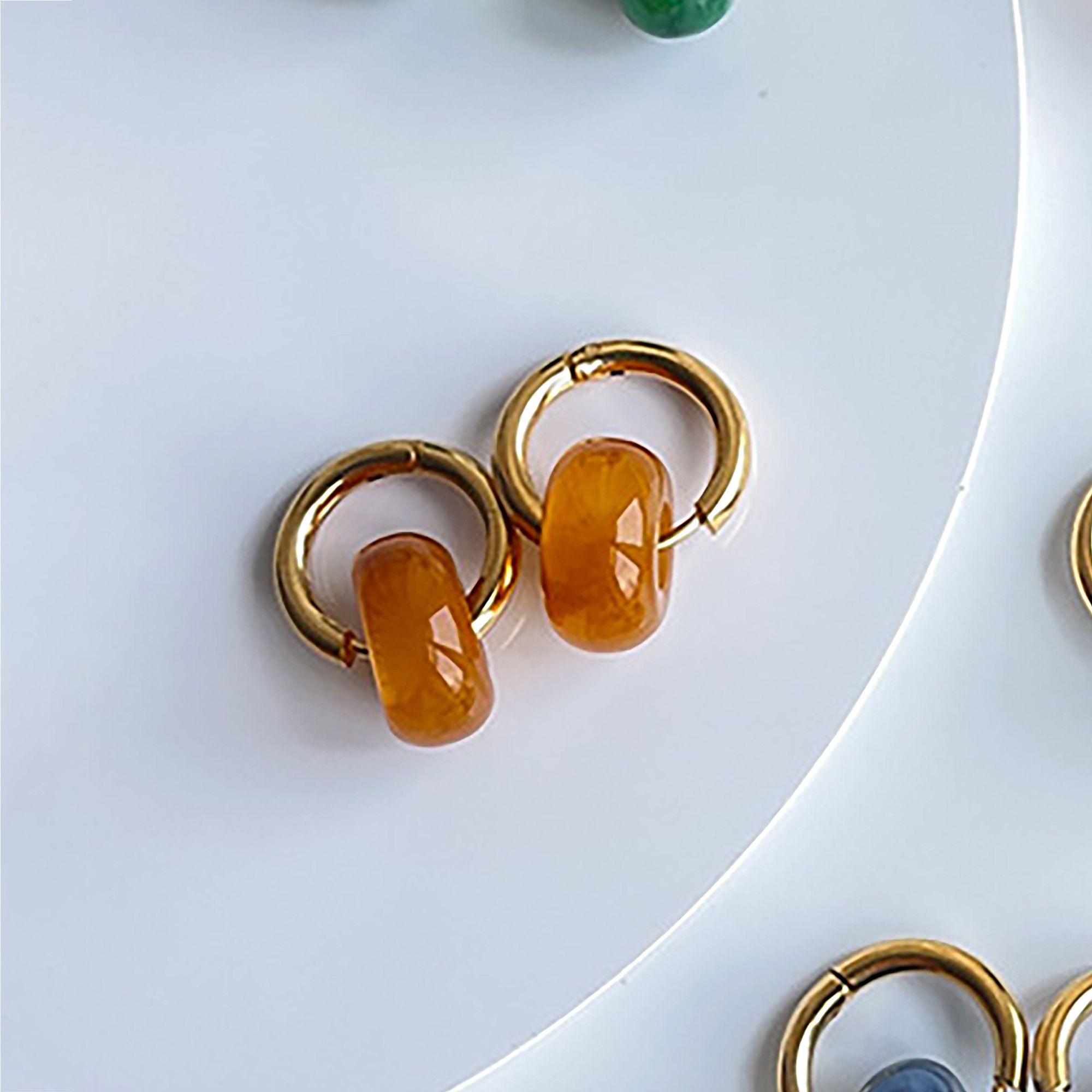 Women's Huggie Hoop Earrings with Gemstone Drop - Edgy Minimalist Statement Earrings