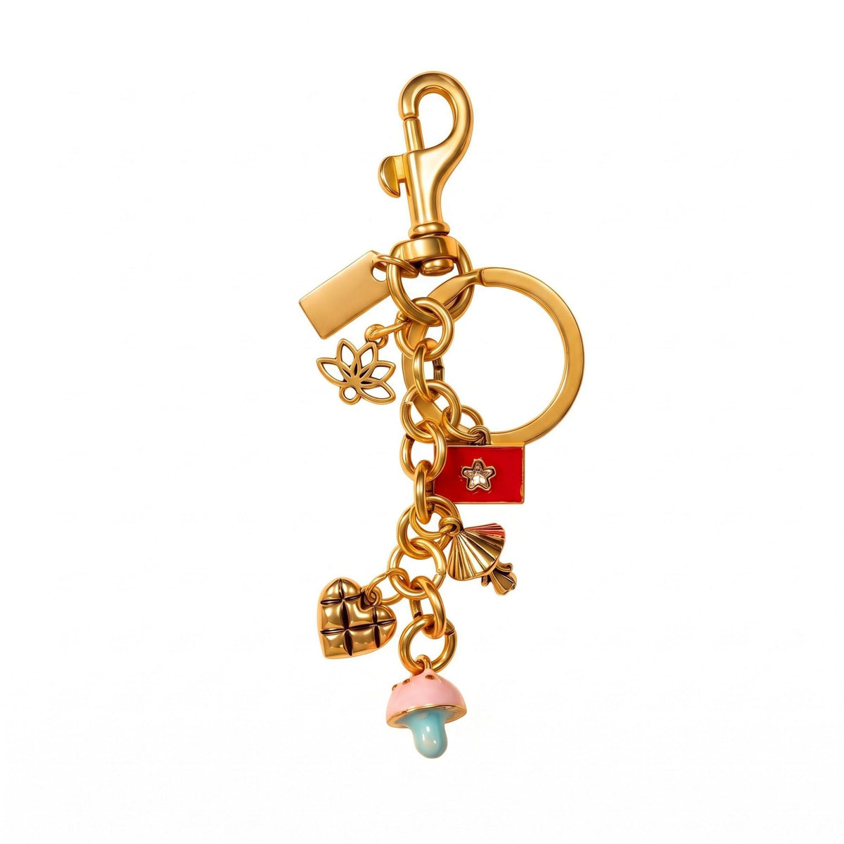 Mushroom Bag Charm Keychain with Heart and Mixed Pendants