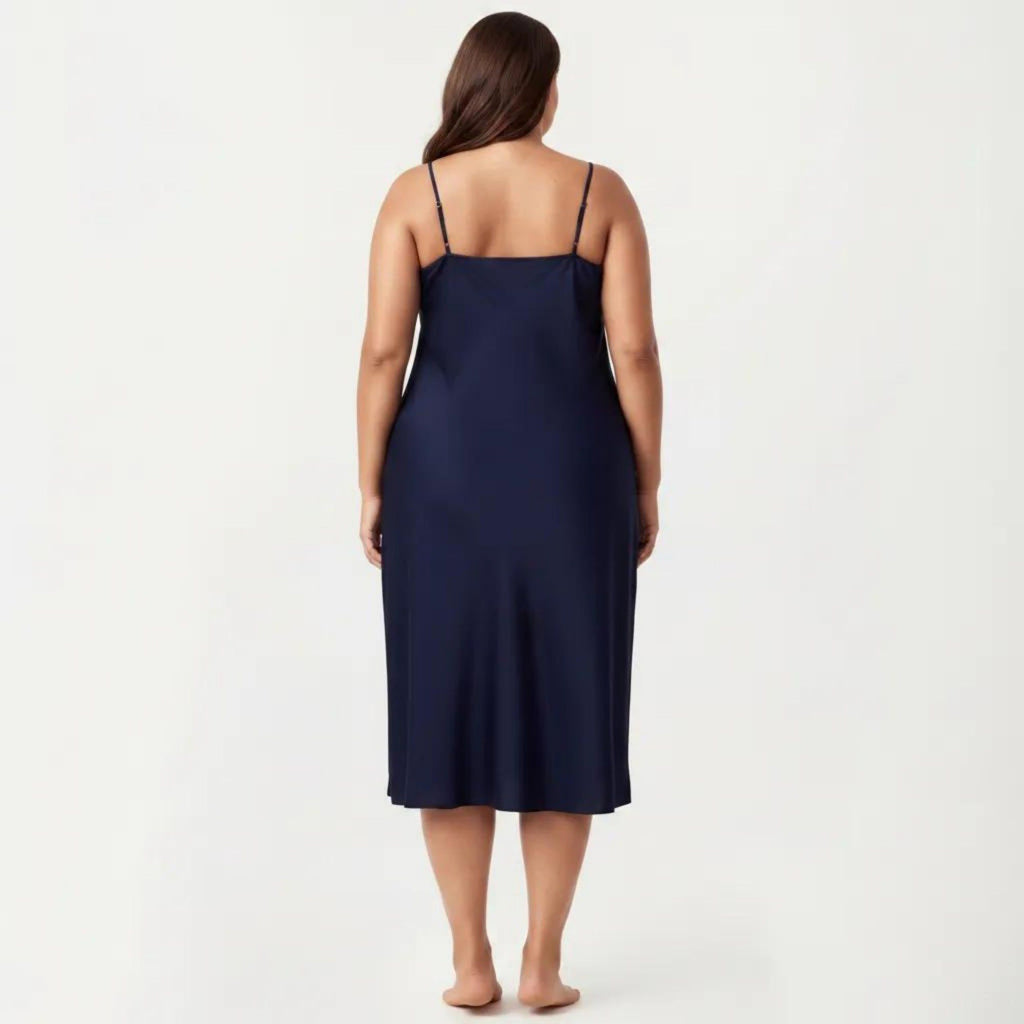 Anna-Kaci Lounge Women's Plus Size Satin Slip Nightgown with Adjustable Spaghetti Straps Midi Length Relaxed Fit Sleepwear Dress