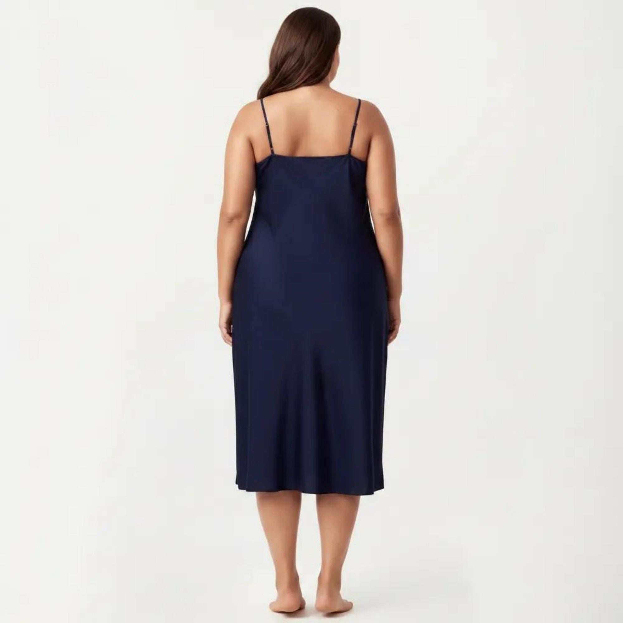 Anna-Kaci Lounge Women's Plus Size Satin Slip Nightgown with Adjustable Spaghetti Straps Midi Length Relaxed Fit Sleepwear Dress