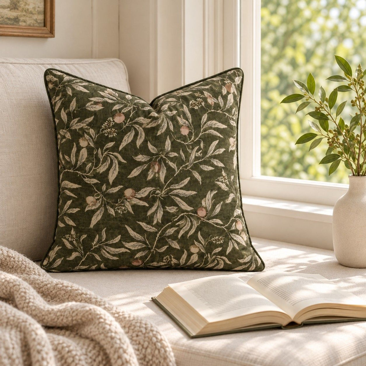 2 Pack Botanical Leaf Velvet Throw Pillow Covers 18 x 18 Inch with Piped Edges