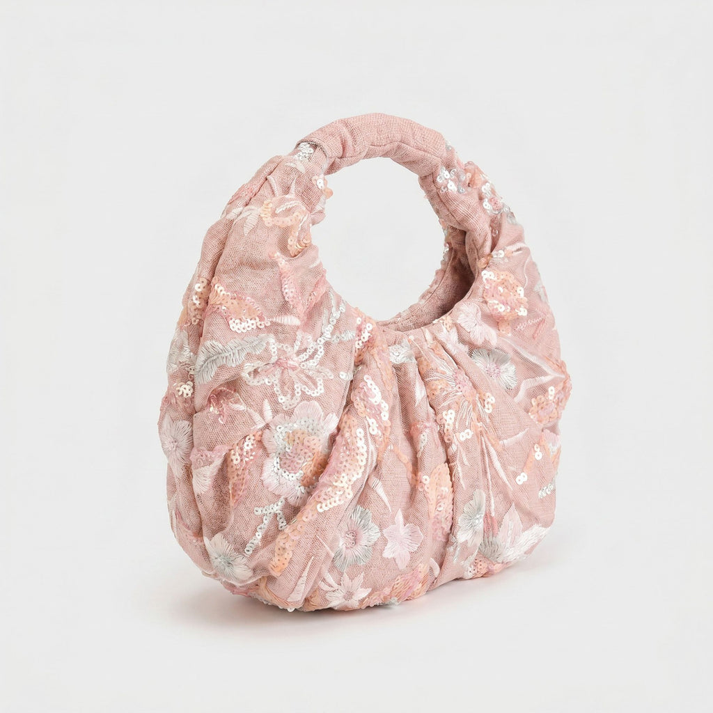 Sequin Hobo Shoulder Bag with Oversized Paillette Details Padded Handle