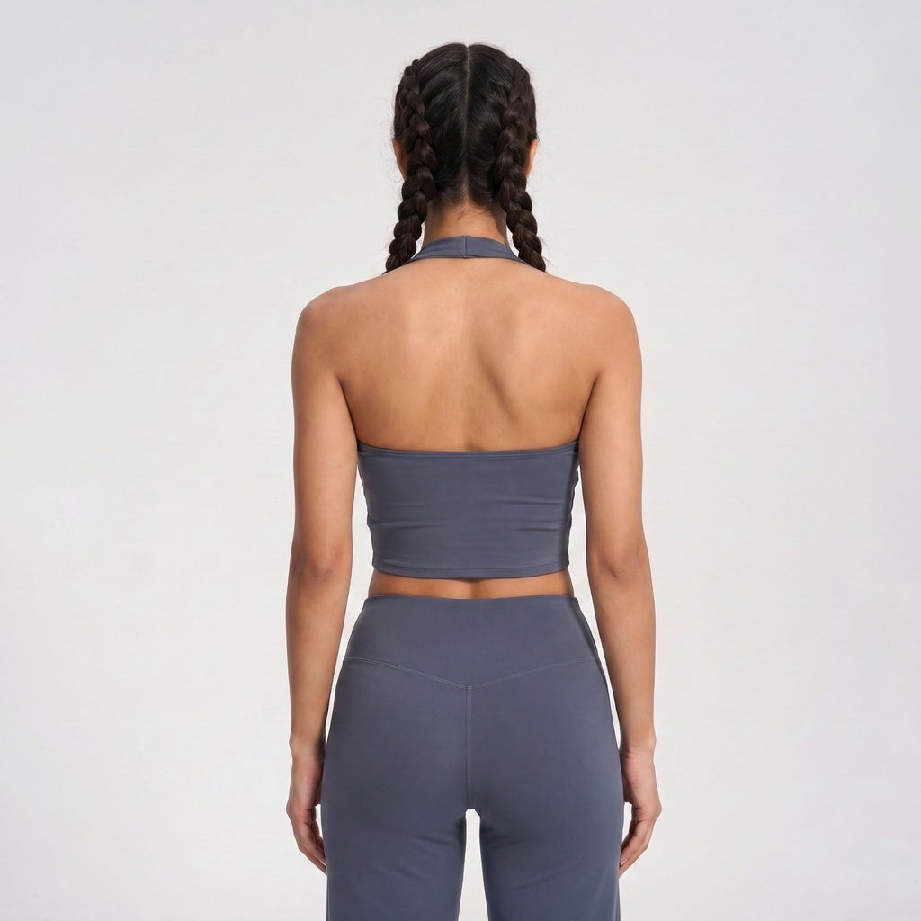 Padded Halter Longline Sports Bra Tank Top Scoop Neck Workout Yoga Crop Top
