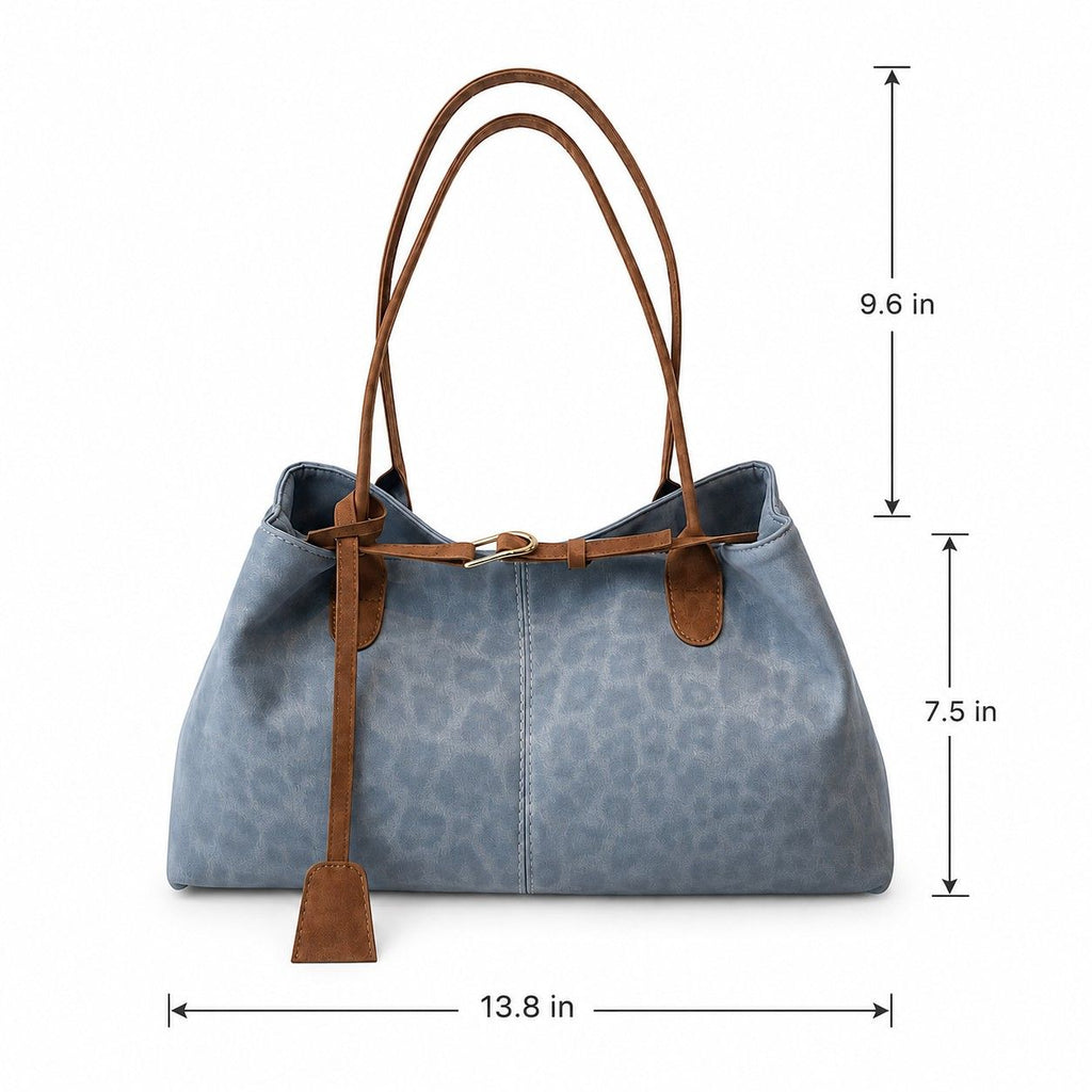 Leopard Print Shoulder Tote Bag with Magnetic Closure Buckle Detail and Tassel