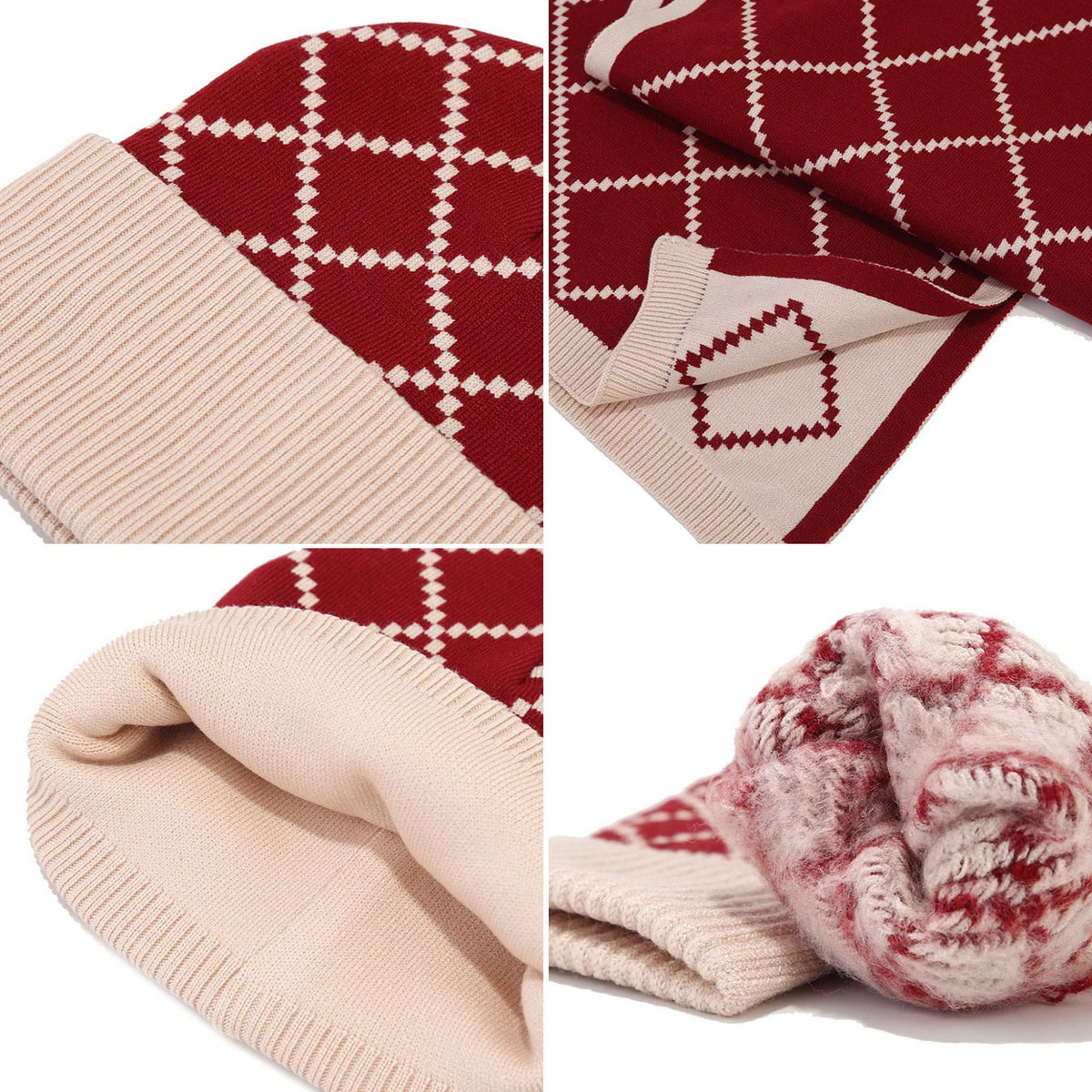 3 Piece Argyle Beanie Scarf and Touchscreen Gloves Winter Set