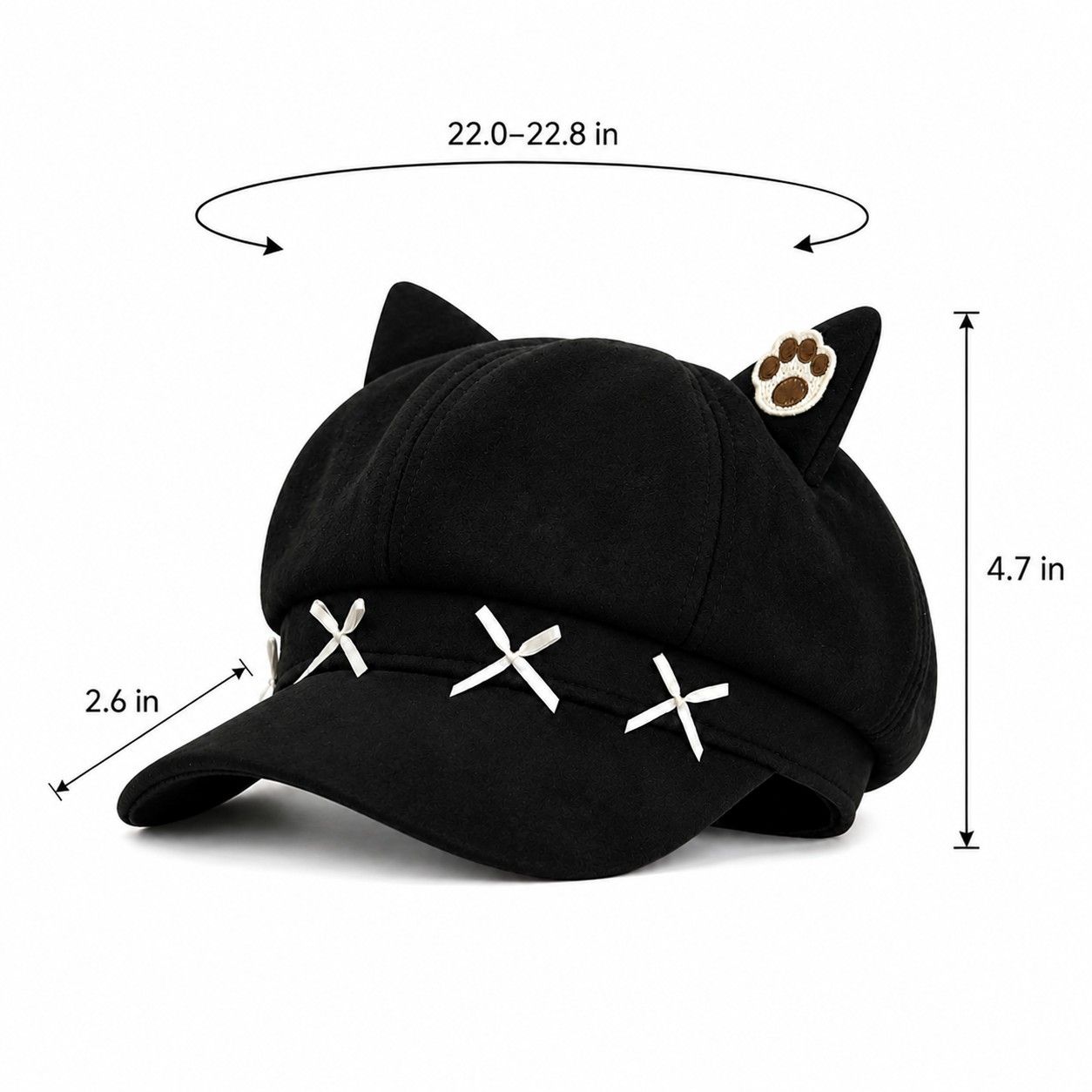 Cat Ear Newsboy Cap Cute Baker Boy Hat Bow Detail Short Brim Casual Style