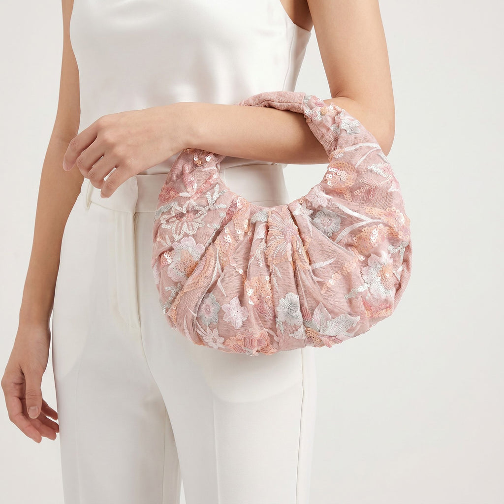Sequin Hobo Shoulder Bag with Oversized Paillette Details Padded Handle
