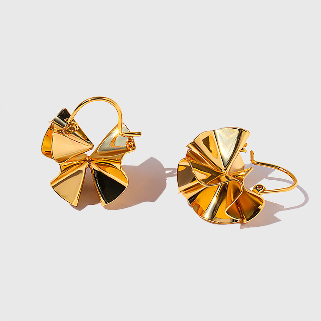 Anna-Kaci Women's Artistic Pleated Drop Earrings - Brass Statement Earrings
