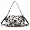 Fluffy Faux Fur Dalmatian Print Shoulder Bag with Chain Detail