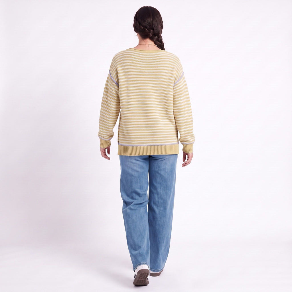 Striped Contrast Trim Drop Shoulder Long Sleeve Knit Sweater