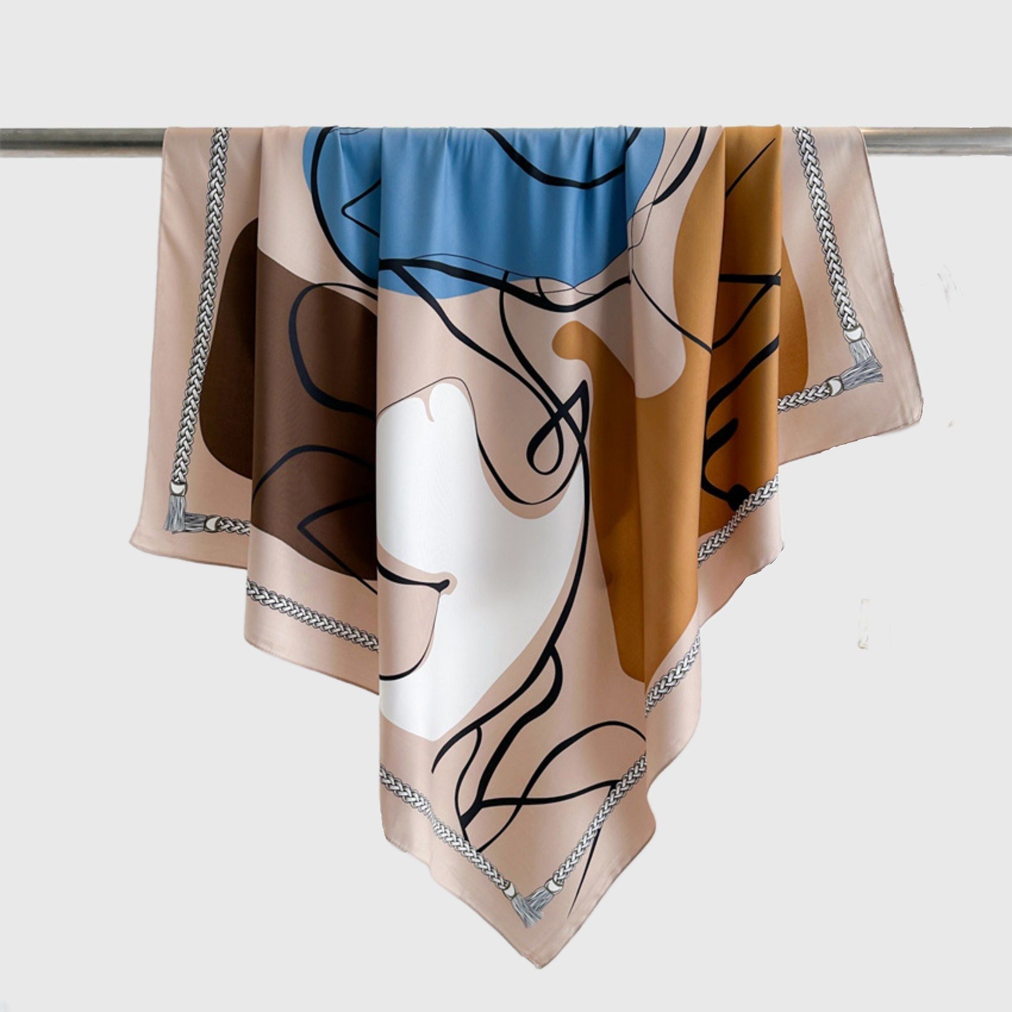 Anna-Kaci Women's Abstract Art Satin Square Scarf with Braided Border Trim 35.5x35.5in