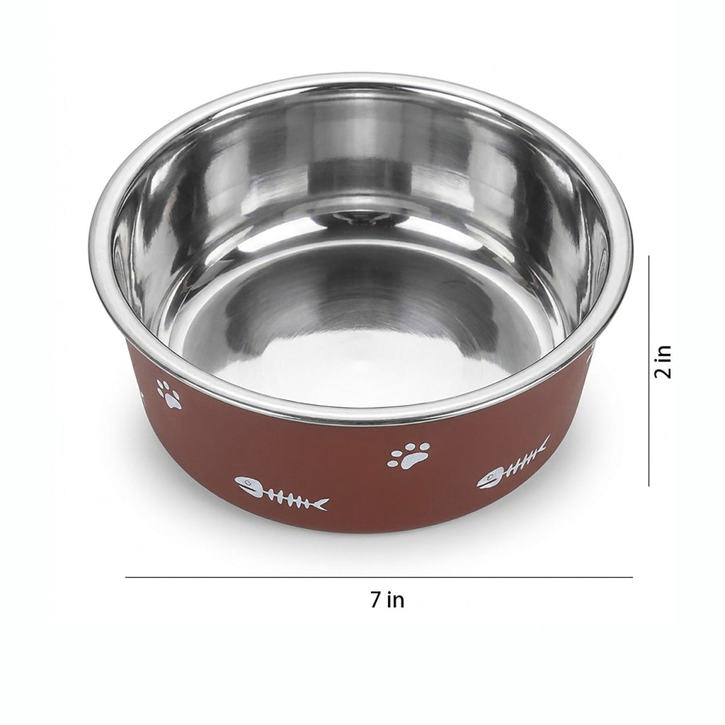 Stainless Steel Pet Bowl - Non-Slip Dog and Cat Food Dish with Paw Print Accent