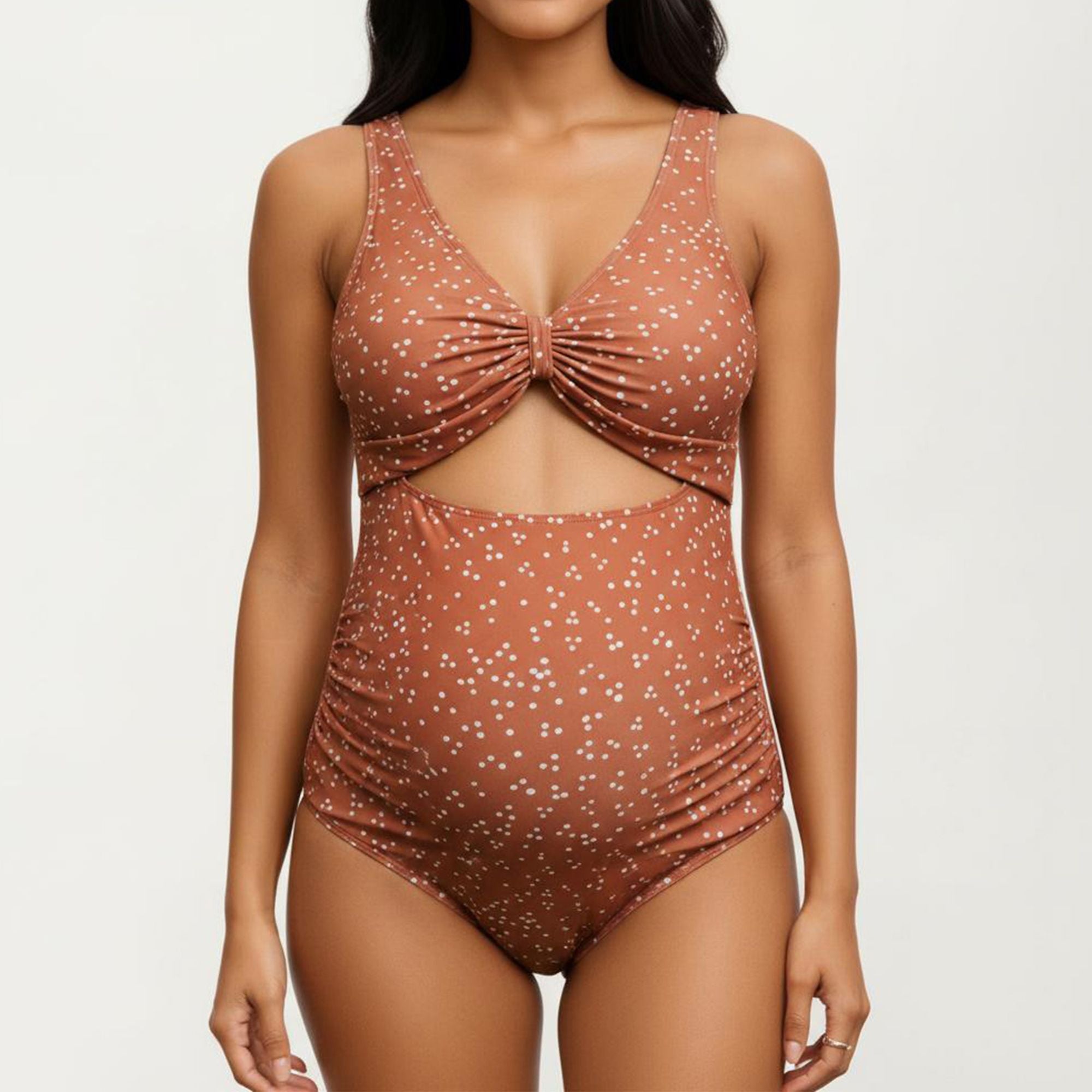 Anna-Kaci Swim Women's Polka Dot Print Cutout Maternity Swimsuit with Knot Front Detail