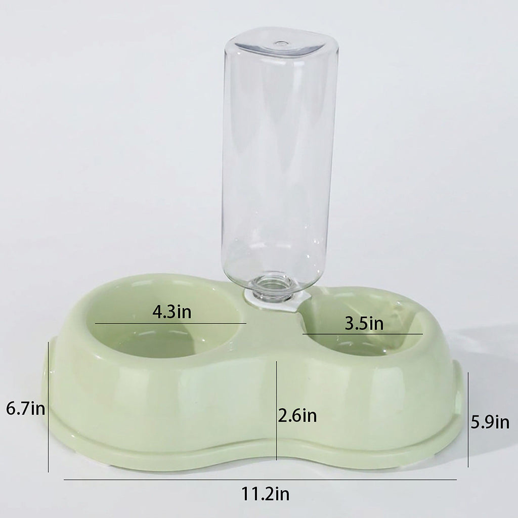 Plastic Double Pet Bowl with Gravity Water Bottle Feeder