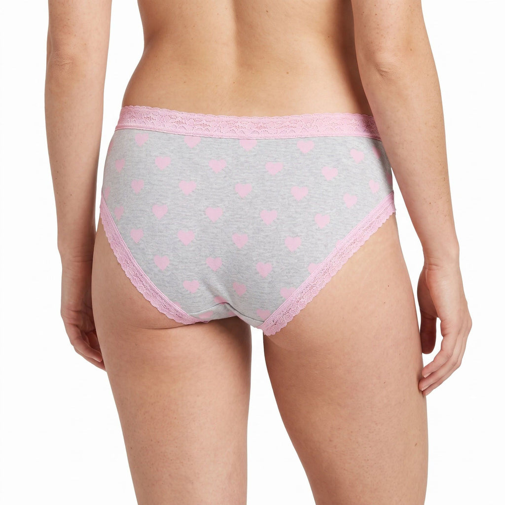 Anna-Kaci Womens 5 Pack Heart Print Lace Trim Bikini Underwear