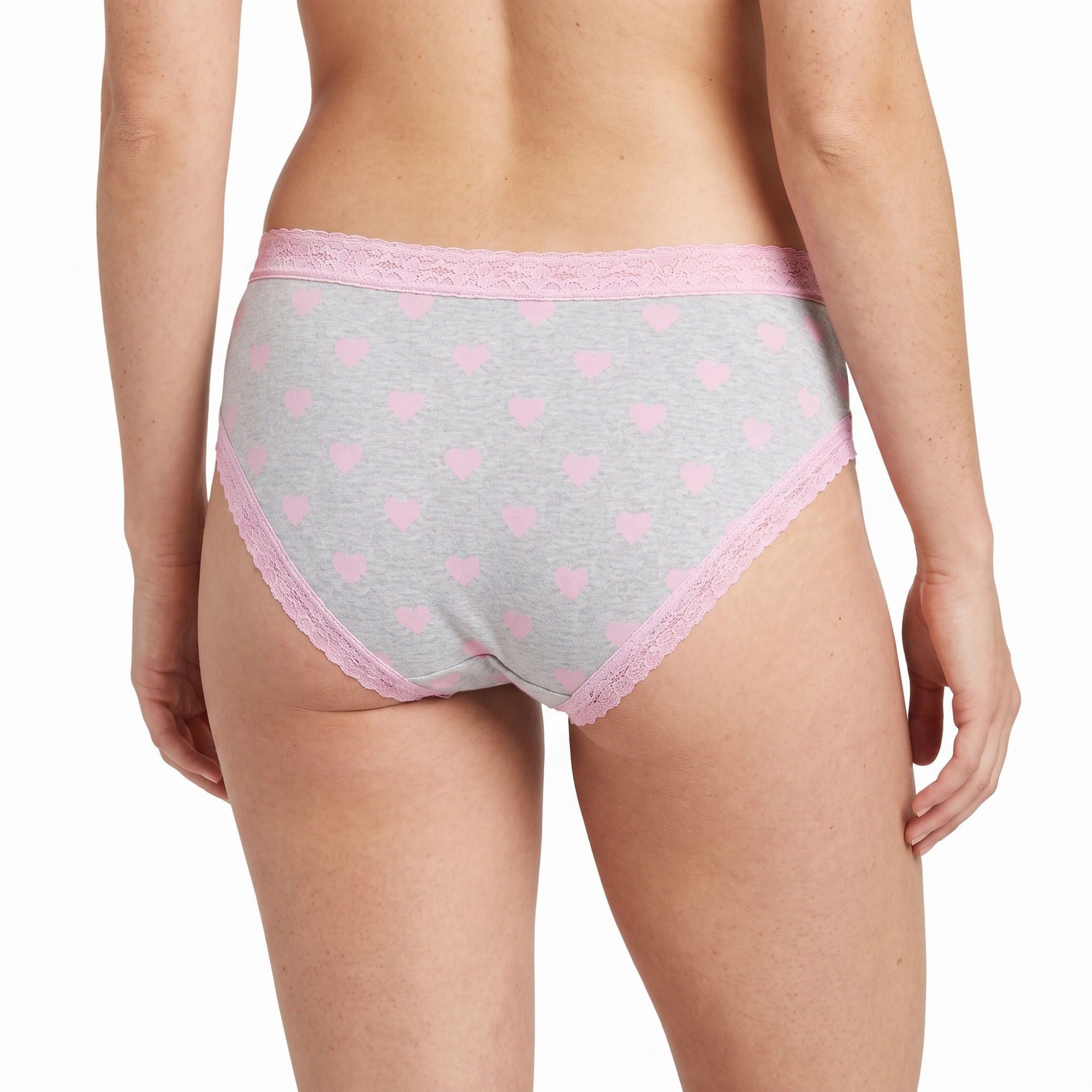 Anna-Kaci Womens 5 Pack Heart Print Lace Trim Bikini Underwear