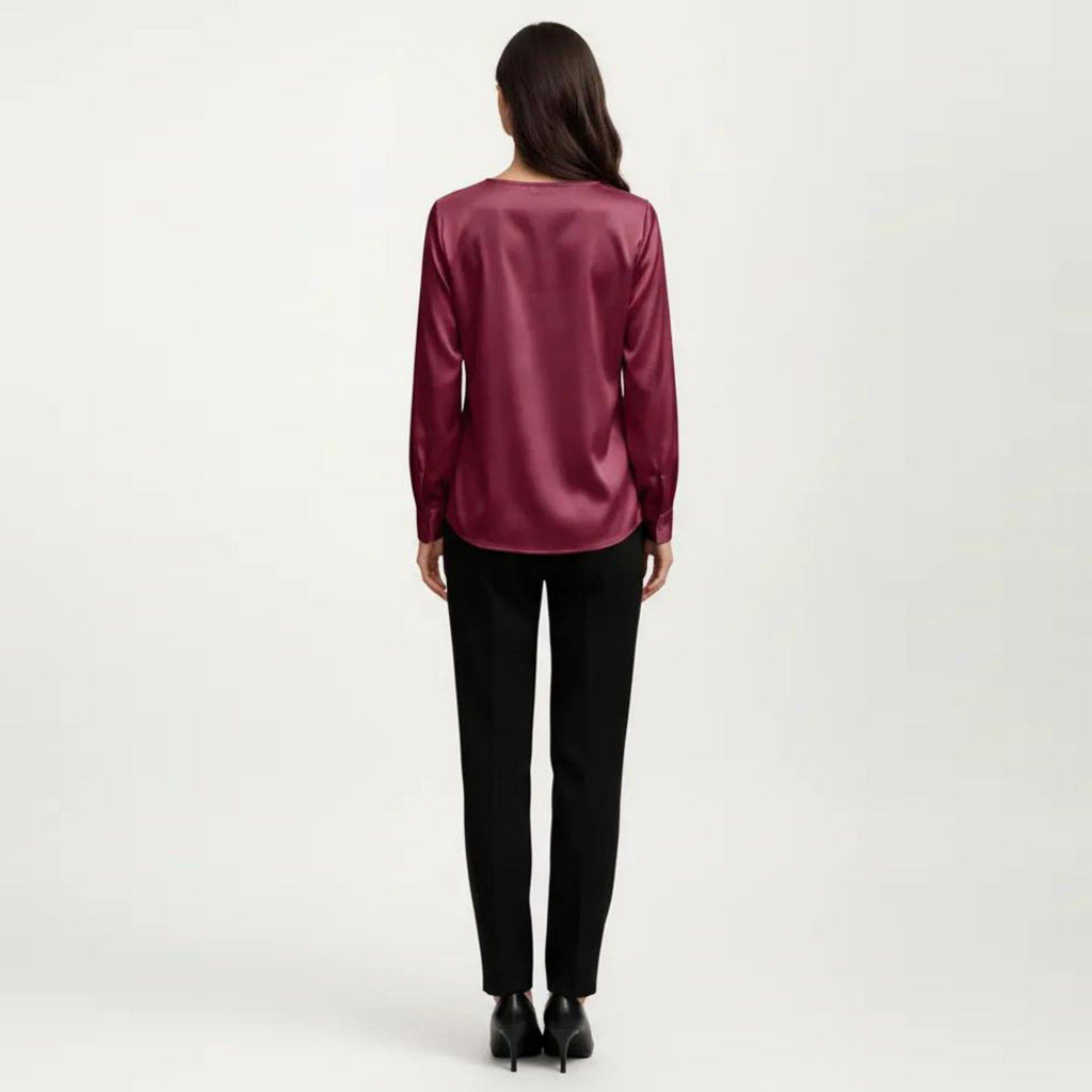 Anna-Kaci Women's Satin V-Neck Blouse with Long Balloon Sleeves and Wide Cuffs