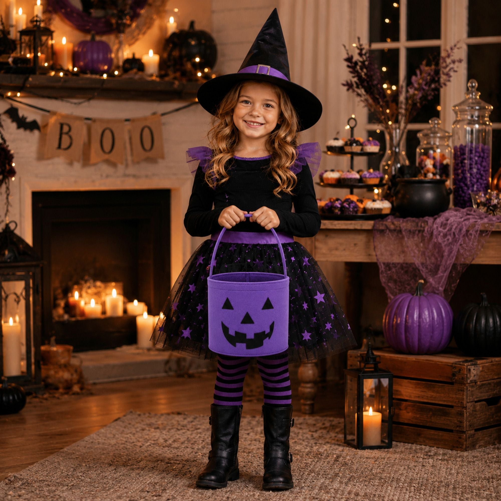 Halloween Felt Candy Bucket Pumpkin Trick or Treat Basket Large Capacity Holiday Storage Tote Bag