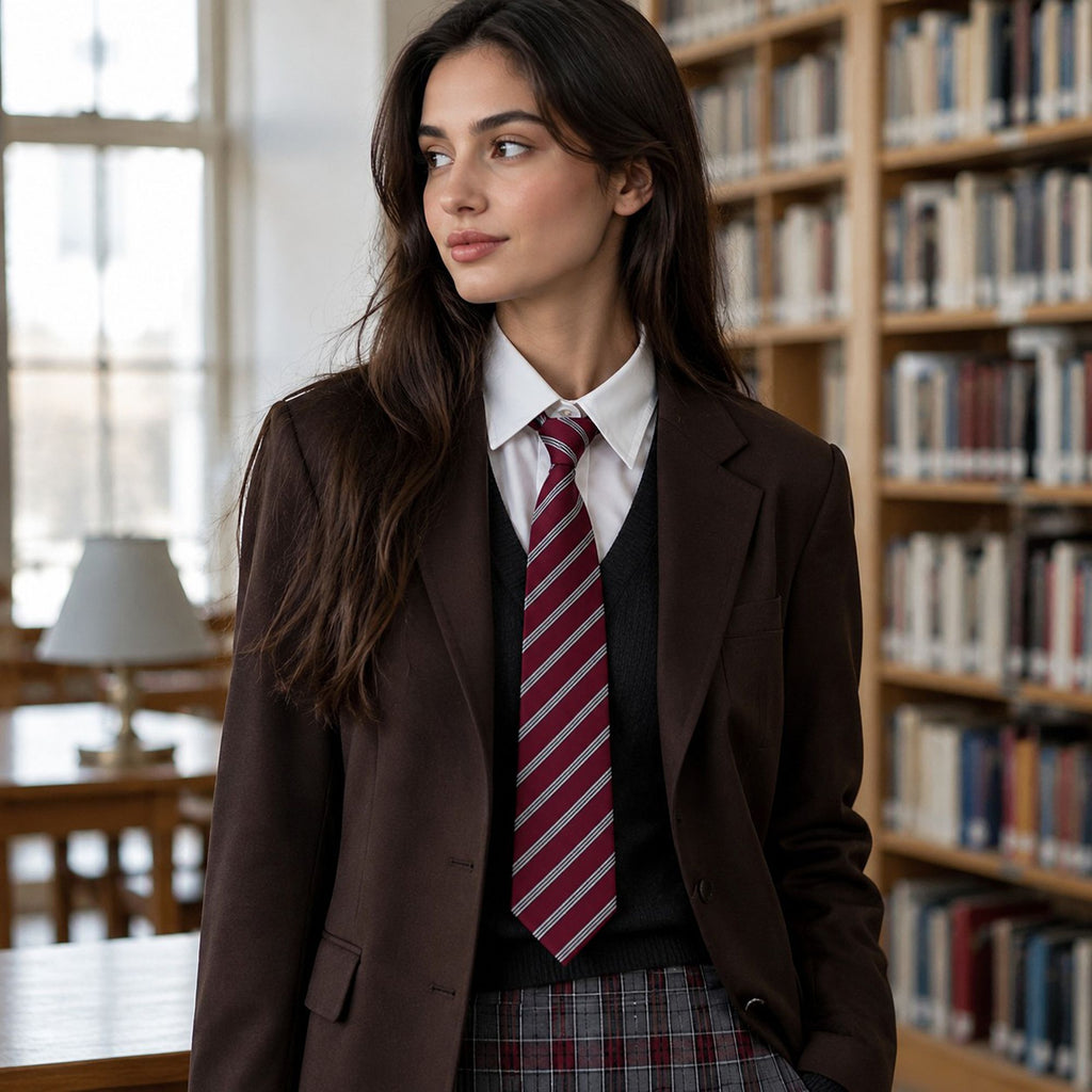 Striped Long Necktie for School Uniform and Waist Belt Styling