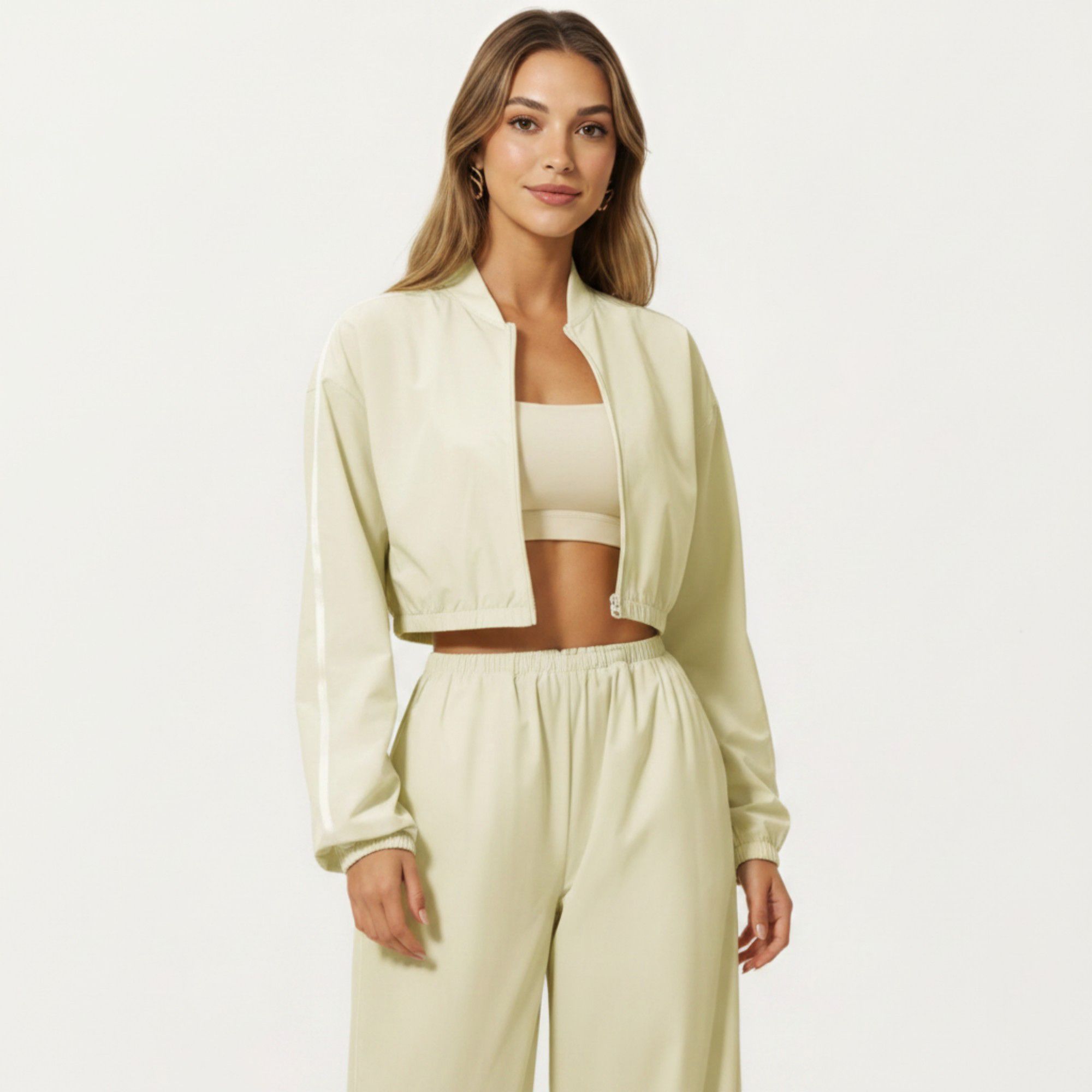 Anna-Kaci Active Women's Cropped Zip Front Jacket with Elastic Hem and Long Sleeves