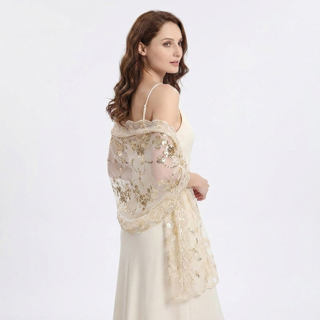 Sequin Shawl Wrap Sheer Mesh Evening Cover Up 75*23.5 Inches