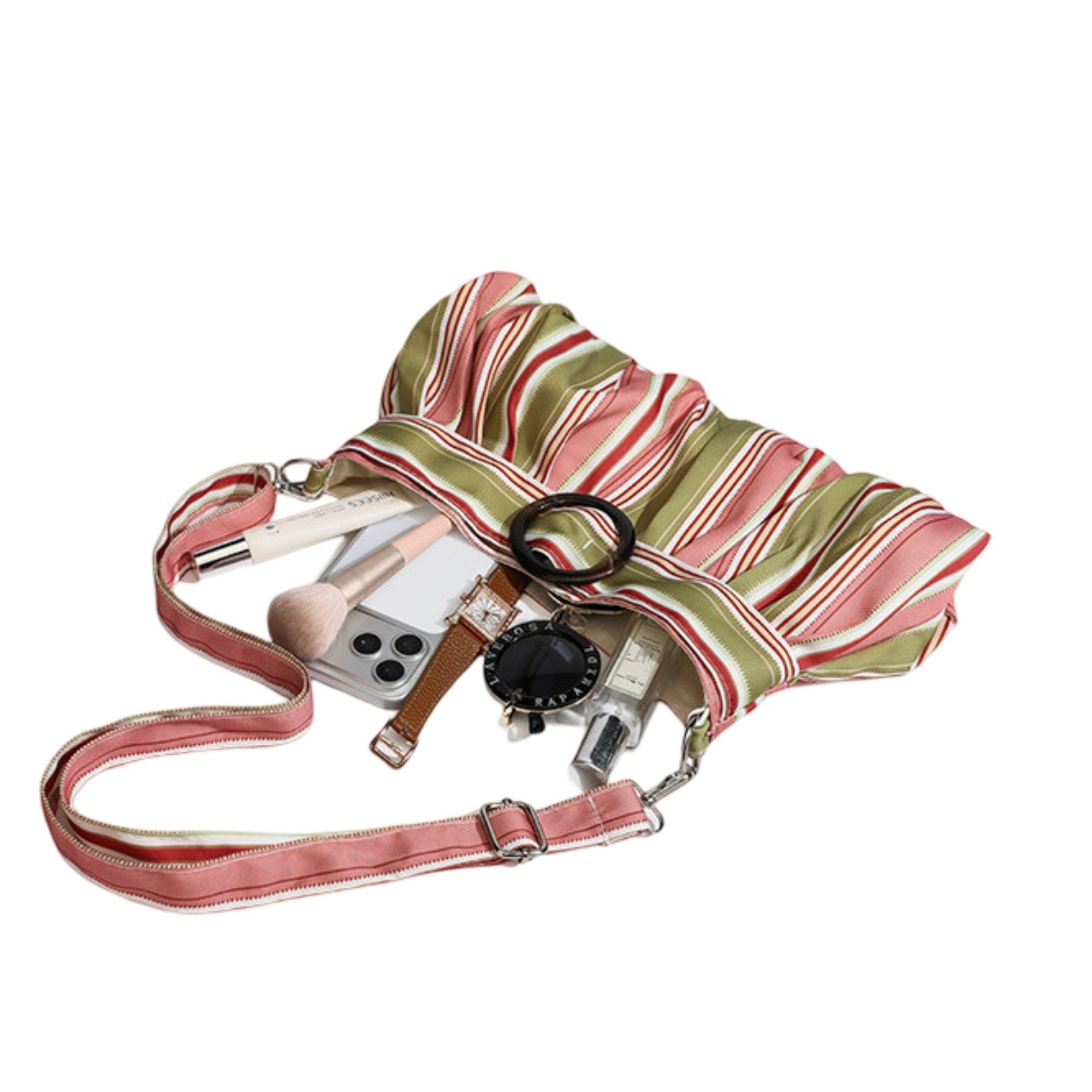 Striped Shoulder Bag for Women, Slouchy Underarm Purse with Adjustable Strap