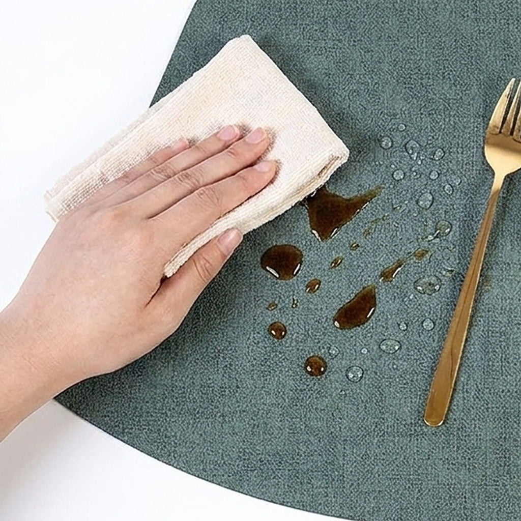 6 Piece Fan Shaped Faux Linen Placemat Set Waterproof Heat Resistant Table Mats for Dining Table