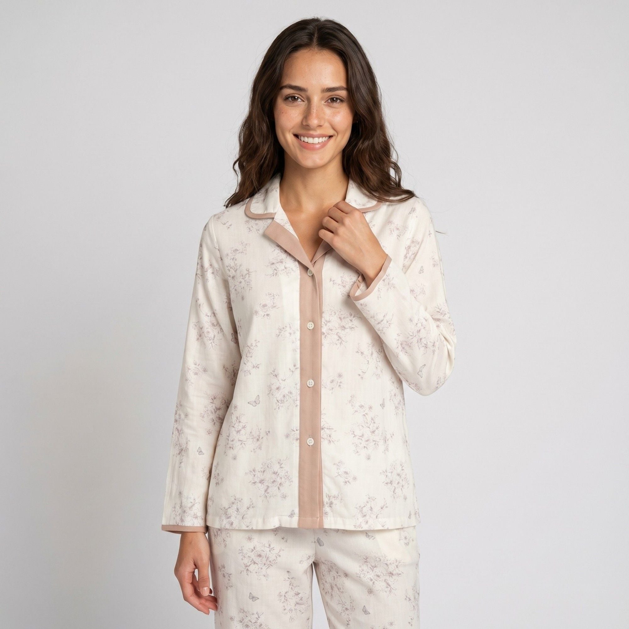 Anna-Kaci Lounge Womens 2-Piece Pajama Set Long Sleeve Button Front Shirt and Matching Pants with Floral Butterfly Print