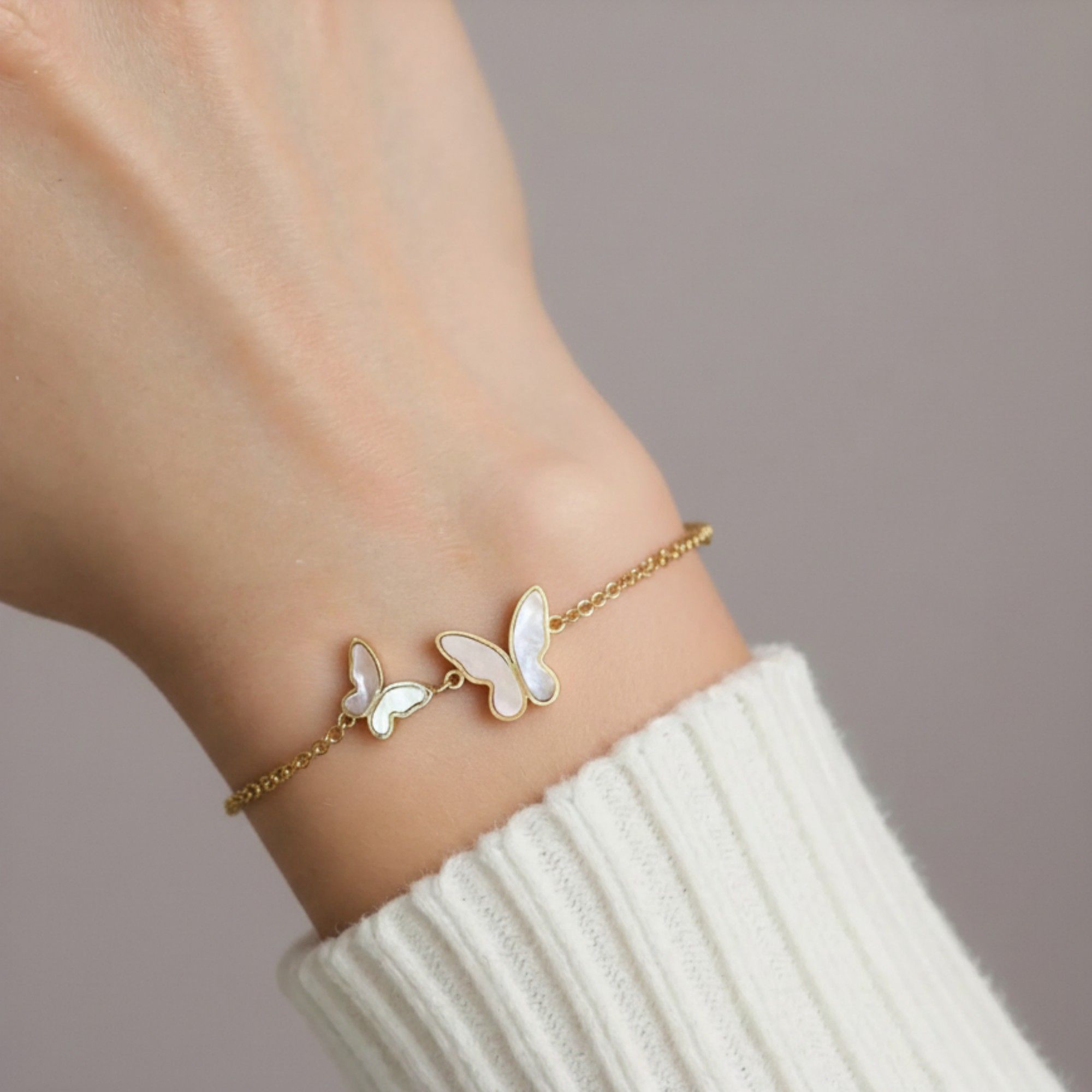 Women's Butterfly Chain Bracelet with Delicate Wing Silhouettes and Minimalist Linked Design for a Soft Feminine Accent