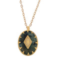 Women's Stainless Steel Fashion Necklace with 18K Gold Plated Pendant, Natural Green Stone Inlay, Adjustable Chain, Unique Design